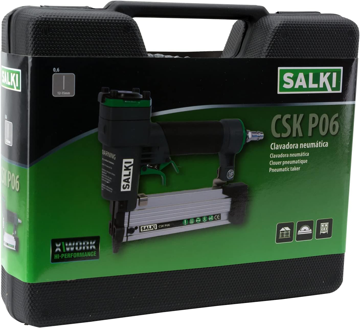 SALKI CSK P06 Chiodatrice Pneumatica – Pistola Pneumatica per Chiodi, Graffettatrice per Lavori di Falegnameria, Compatibile con Chiodi PIN 0,6 da 12 a 35 mm di Lunghezza