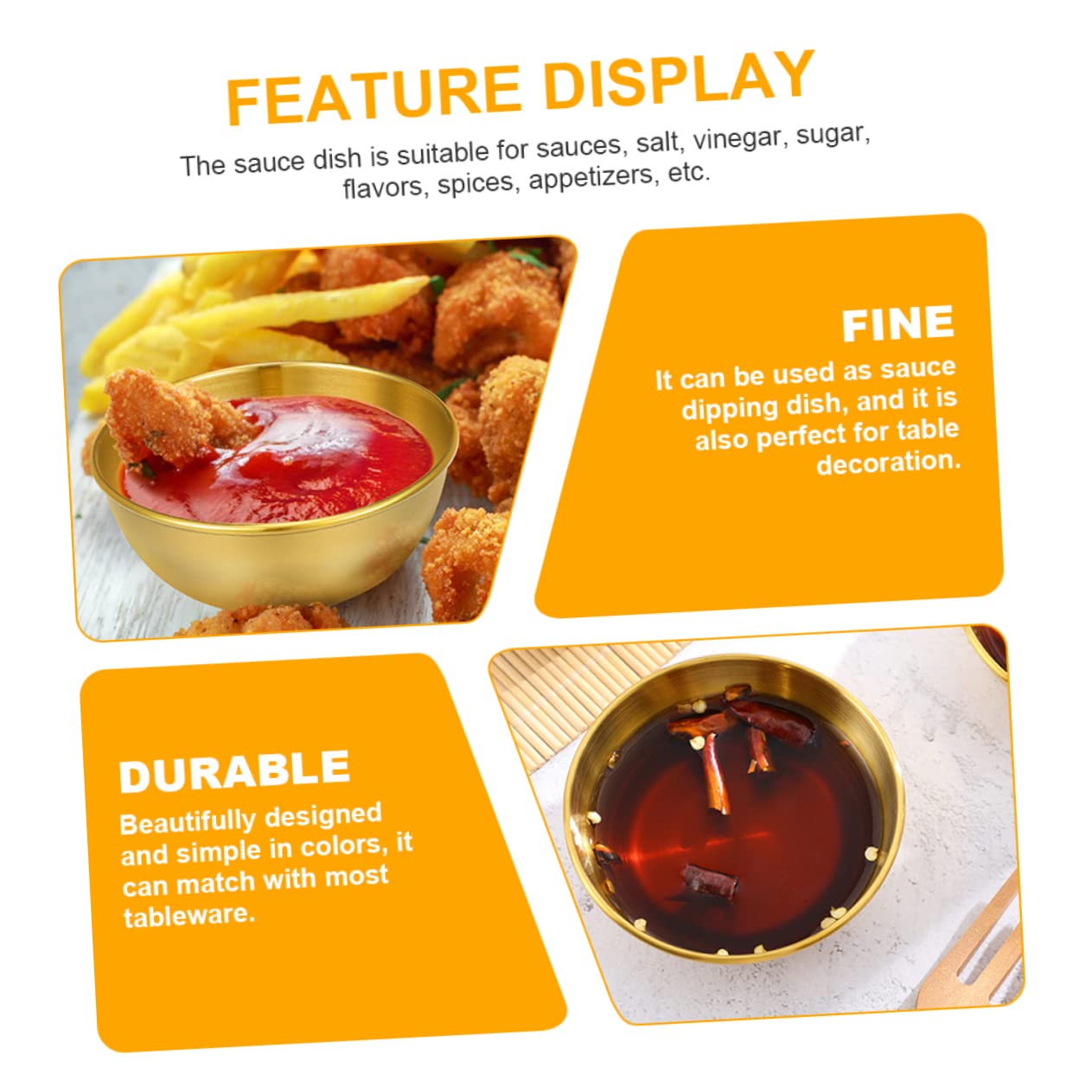 ABOOFAN 3Pcs Stainless Steel Sauce Dish Round Relish Plates for Dipping Seasoning and Table Decoration Lightweight and Practical Kitchen Condiment Bowls