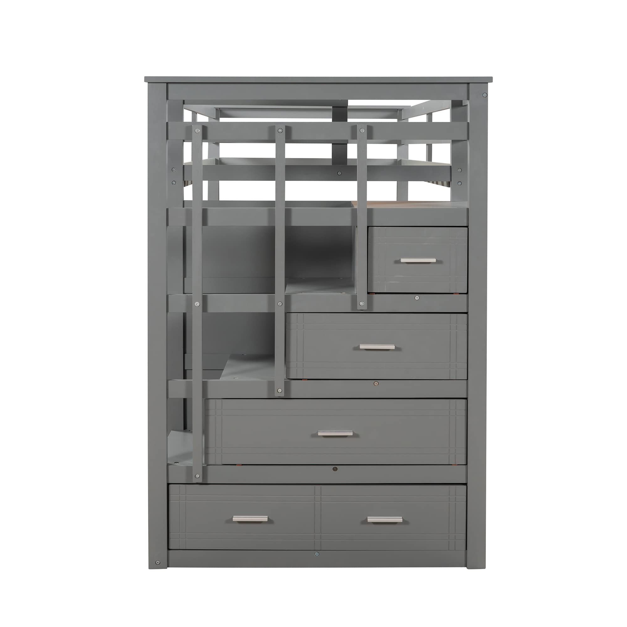 BIADNBZ Solid Wood Twin Over Twin Bunk Bed with Trundle and Stairs ...