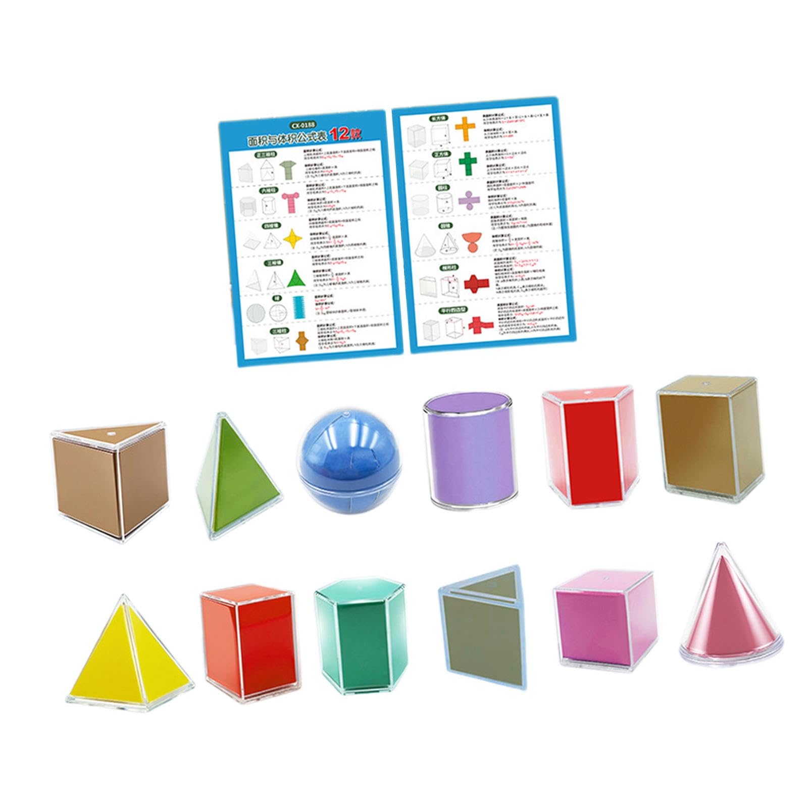 Oshhni 12 Formes Géométriques Pliables, Kit de Géométrie 3D à Construire | Jouets Éducatifs avec Tableau de Formules, Fournitures Scolaires, Accessoire d'Enseignement pour Mathématiques