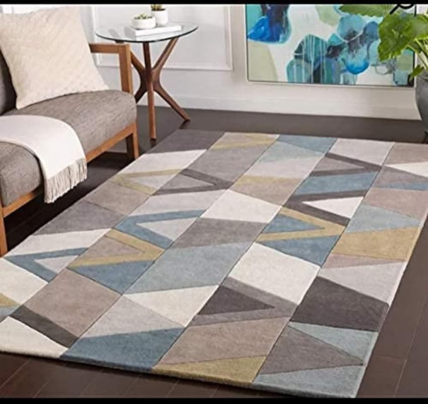 Image of Handmade Tuffted Pure Woollen Thick Geometrical Carpet for Living Room and Bedroom with 1.4 Inch Pile Height Size 2 x 6 feet Mult New FTE03
