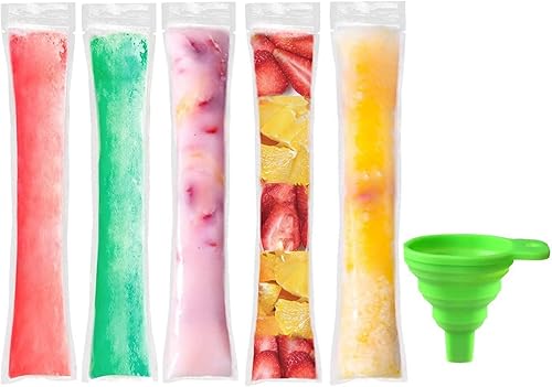 100 bolsas de molde para paletas de hielo, bolsas de hielo con embudo, bolsa de molde para niños, bolsas de paletas de hielo reutilizables, tubos de