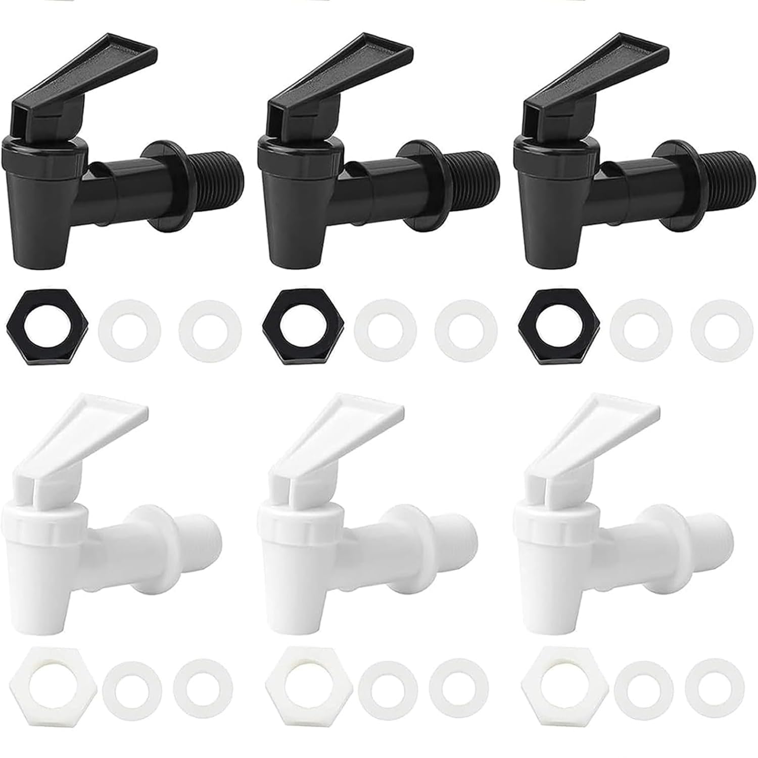 Pack of 6 Plastic Drinks Dispenser Tap, Water Dispenser Replacement Spigot, Suitable for Cold and Hot Drinks, Black and White