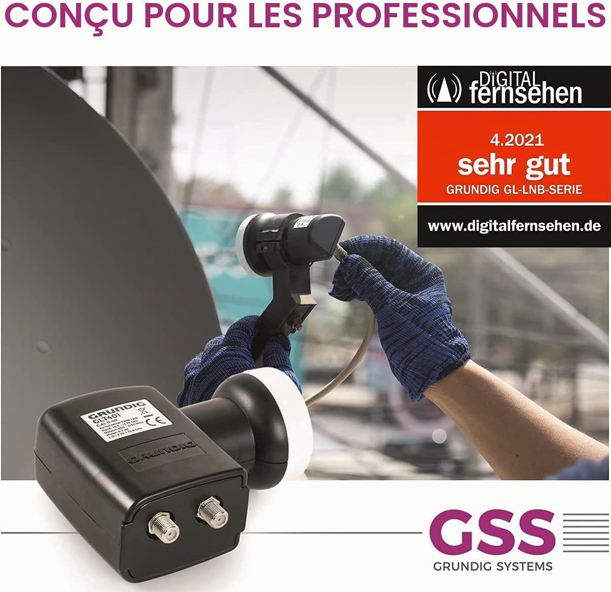 [Test très bien *] GSS Twin LNB pour antenne satellite numérique – 2 participants, TV – 2 voies – avec filtre LTE – Full HD, 4K, HDTV, 0,1 dB, 2 compartiments, protection contre les intempéries
