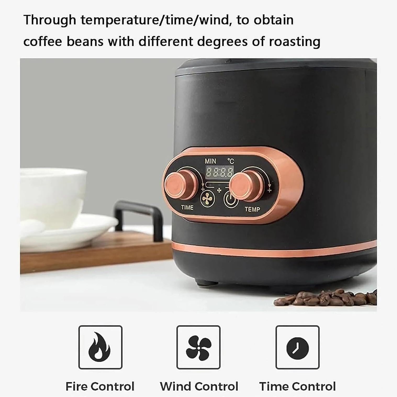 Toster do kawy 2400 W, 300 g gorącego powietrza z zegarem i regulacją temperatury do 250 ° C, automatyczne chłodzenie, szklana komora, do domu i kawiarni