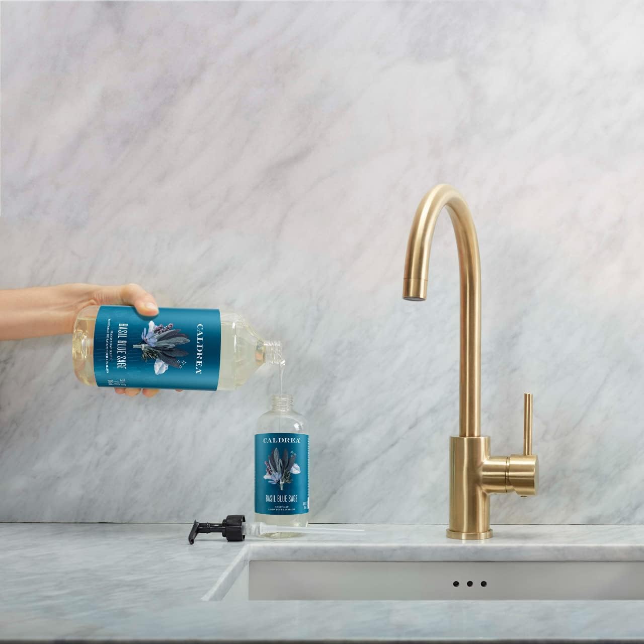 Caldrea Hand Soap Refill, Aloe Vera Gel, Olive Oil And Essential Oils To Cleanse And Condition, Basil Blue Sage Scent, 32 Oz