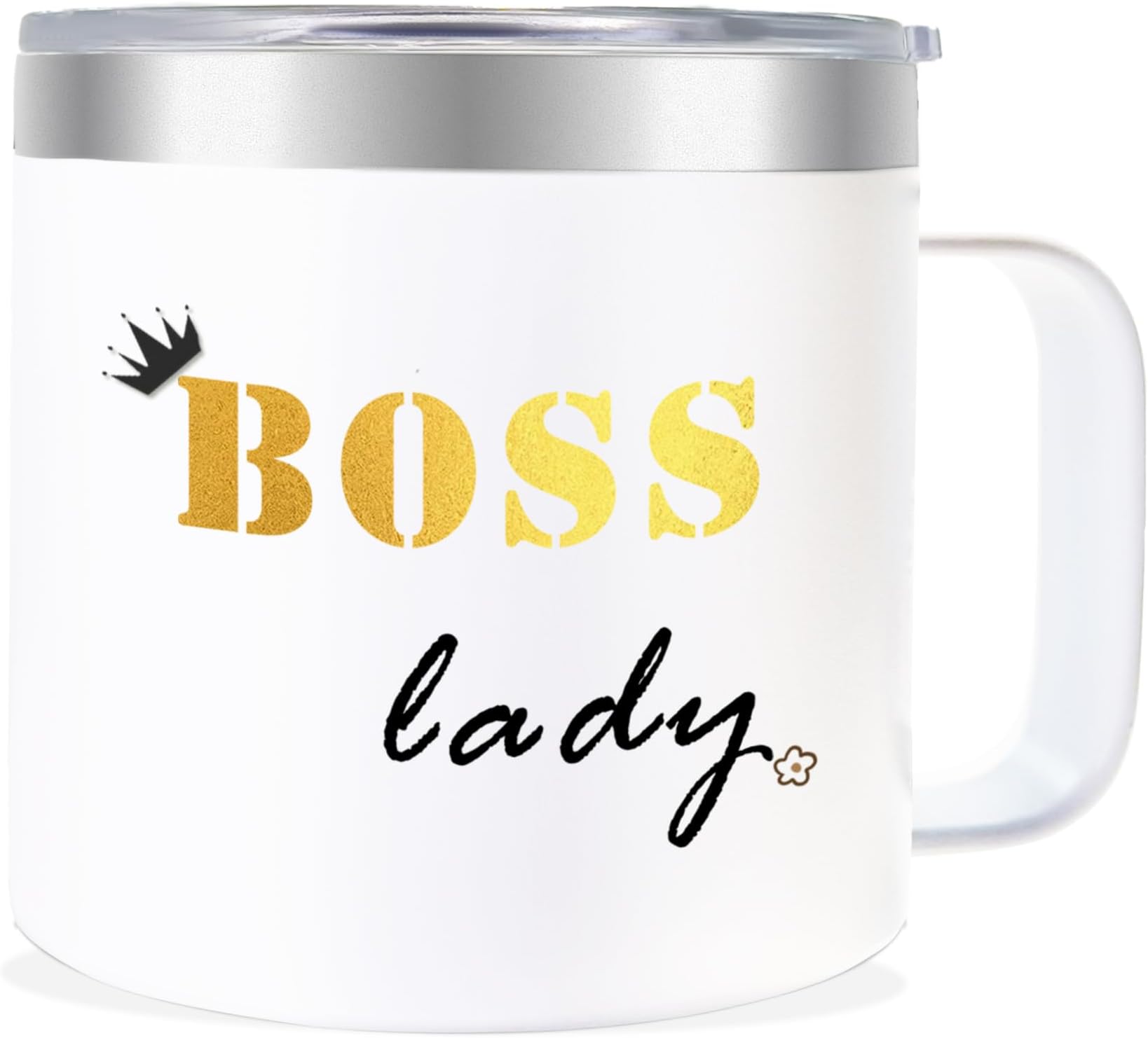 Bosses Day Gifts for Her, Boss Lady Gifts, Boss Lady Appreciation Gifts, Boss Lady Stainless Steel Coffee Mug with Lid Straw, Birthday Christmas Gifts for Boss Lady Women, Black