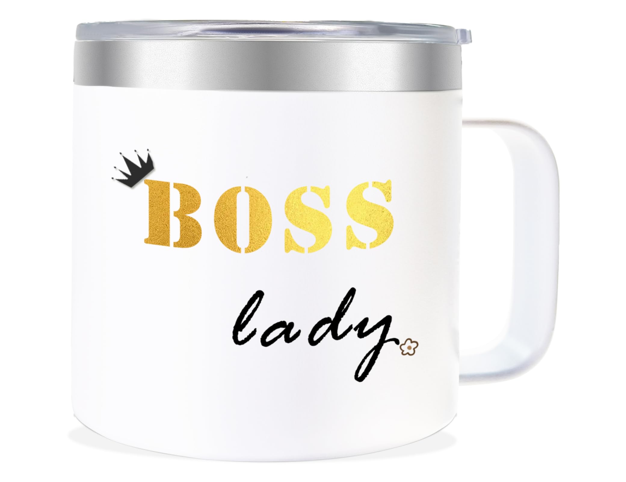 Bosses Day Gifts for Her, Boss Lady Gifts, Boss Lady Appreciation Gifts, Boss Lady Stainless Steel Coffee Mug with Lid Straw, Birthday Christmas Gifts for Boss Lady Women, Black