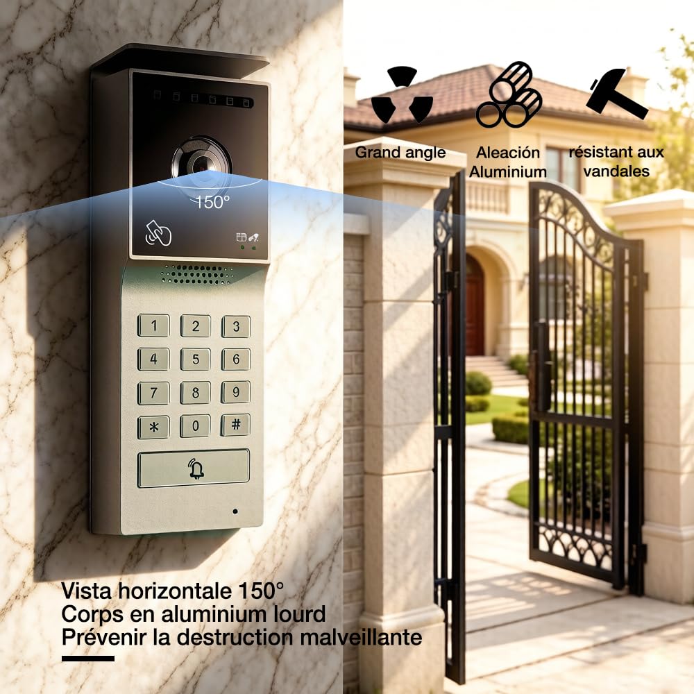 Visiophone Filaire Connecté à 2 Fils,Interphone Vidéo IP WiFi avec 7'' écran Tactile,Résolution 1080P,Unlock à Distance Via APP/IC Cartes,Audio Bidirectionnel, NO/NC Verrouillage de Porte
