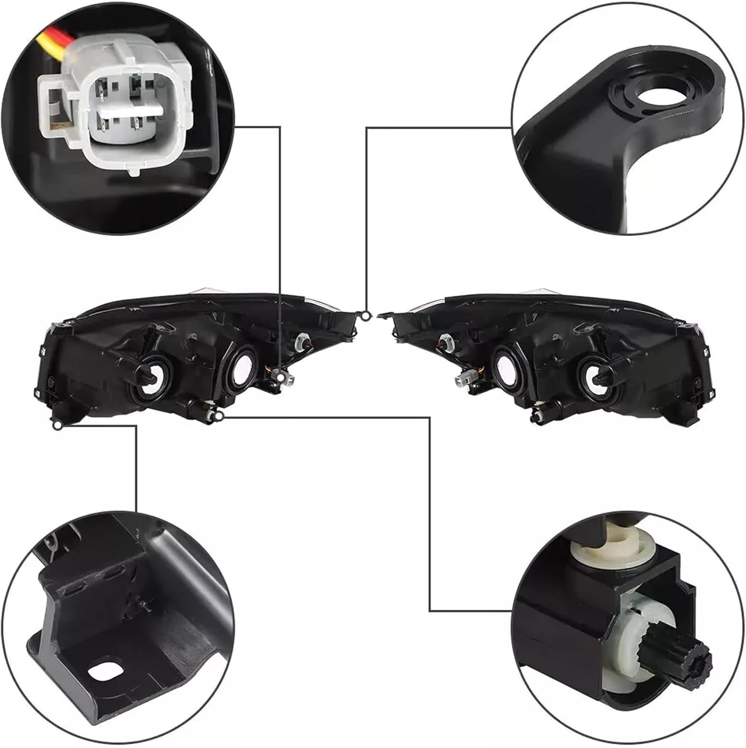 Front Headlight Assembly Compatible with 2009-2012 Toyota Rav4 Projector Headlamps Driver and Passenger Side Black Housing Amber Reflector