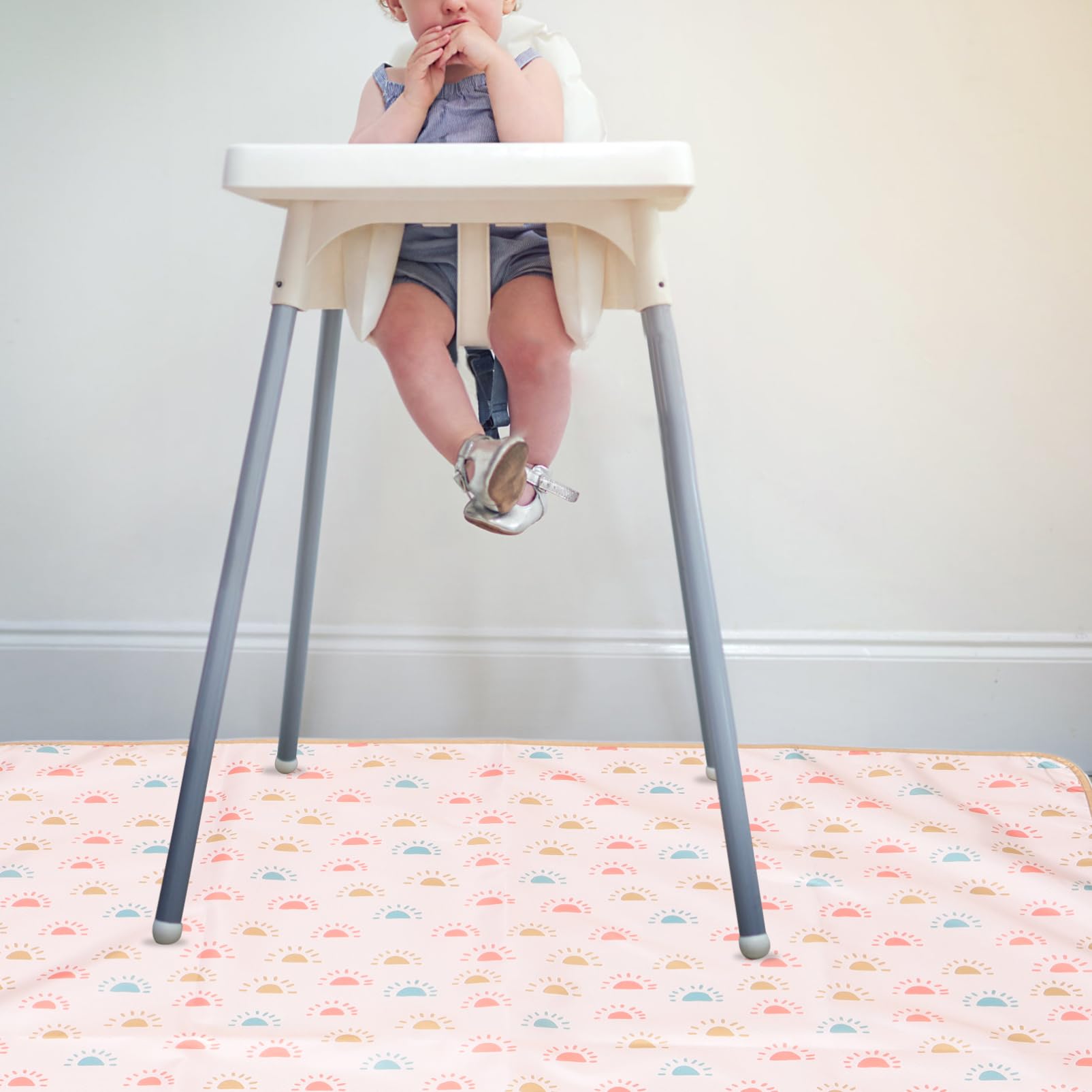 Tapis de Sol pour Chaise Haute Pliable Antidérapant en Polyester pour Bébé