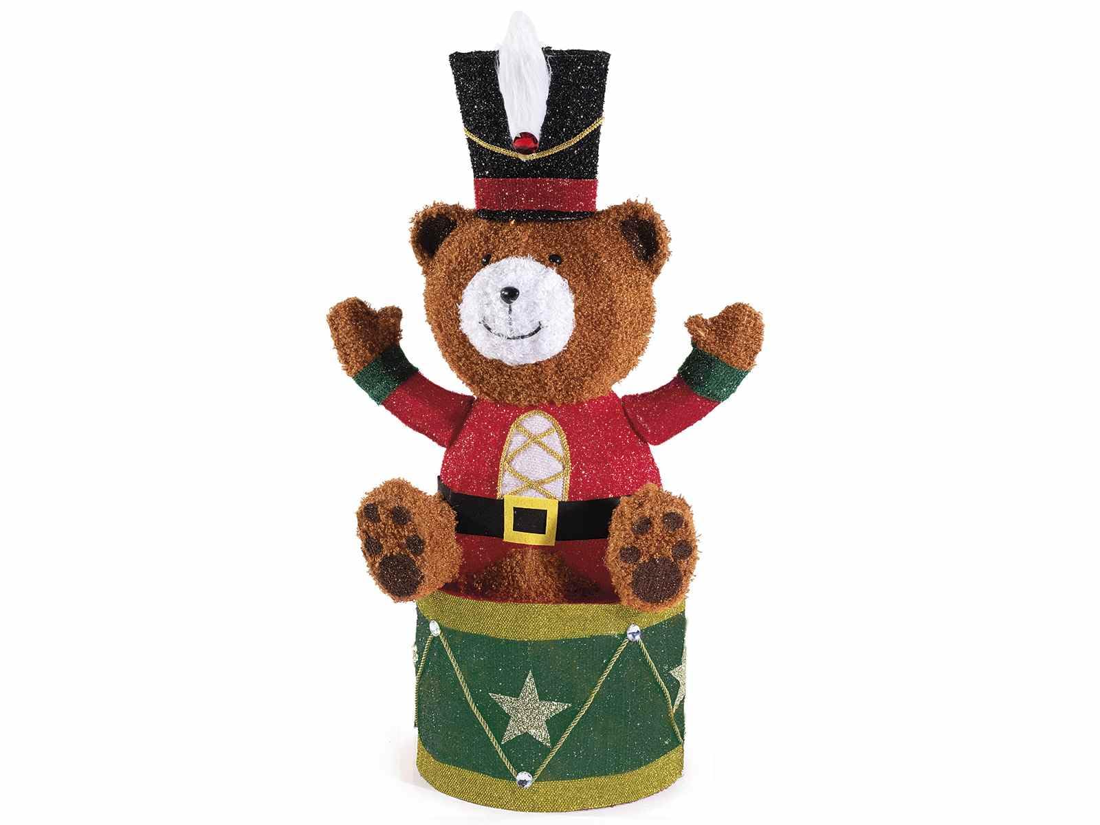 Gruppo Maruccia - Luminaria Natalizia a Forma di Orso su Tamburo - Decorazione per Casa, Negozi, Vetrine - Uso Interno ed Esterno - Altezza 90 cm