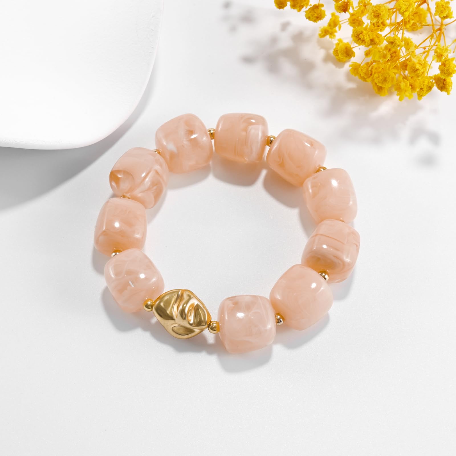 Braccialetto con perline grosse da donna, multicolore, con grandi perline in resina acrilica, elastico e allungabile, braccialetti alla moda e di tendenza, gioielli boho per vacanze estive al mare.