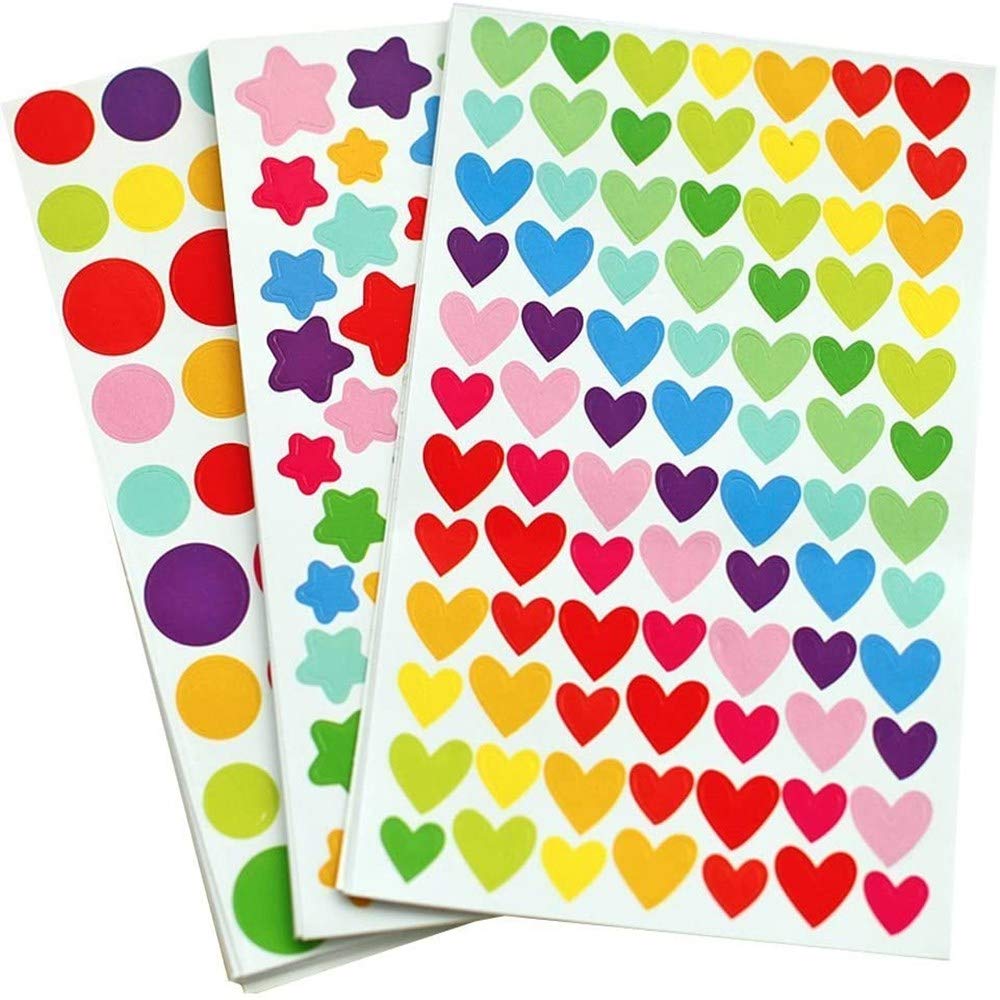 Voarge Pegatinas Estrella Corazón Punto, 18 unidades, de Corazón Pegatinas de Incentivo Etiqueta de Papel de Alabanza Decorativa Diy Pegatina para Niño Maestro, DYI accesorios