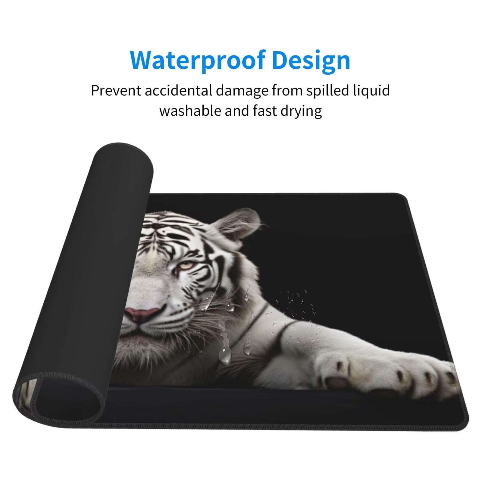 Gaming Mauspad XXL,900 x 600 x 3mm Mousepad Verlängertes Groß Mauspad Schreibtischauflage,Genähte Kanten Rutschfeste Gummibasis,Verbessert Präzision und Geschwindigkeit Home Office Weißer Tiger L-1858