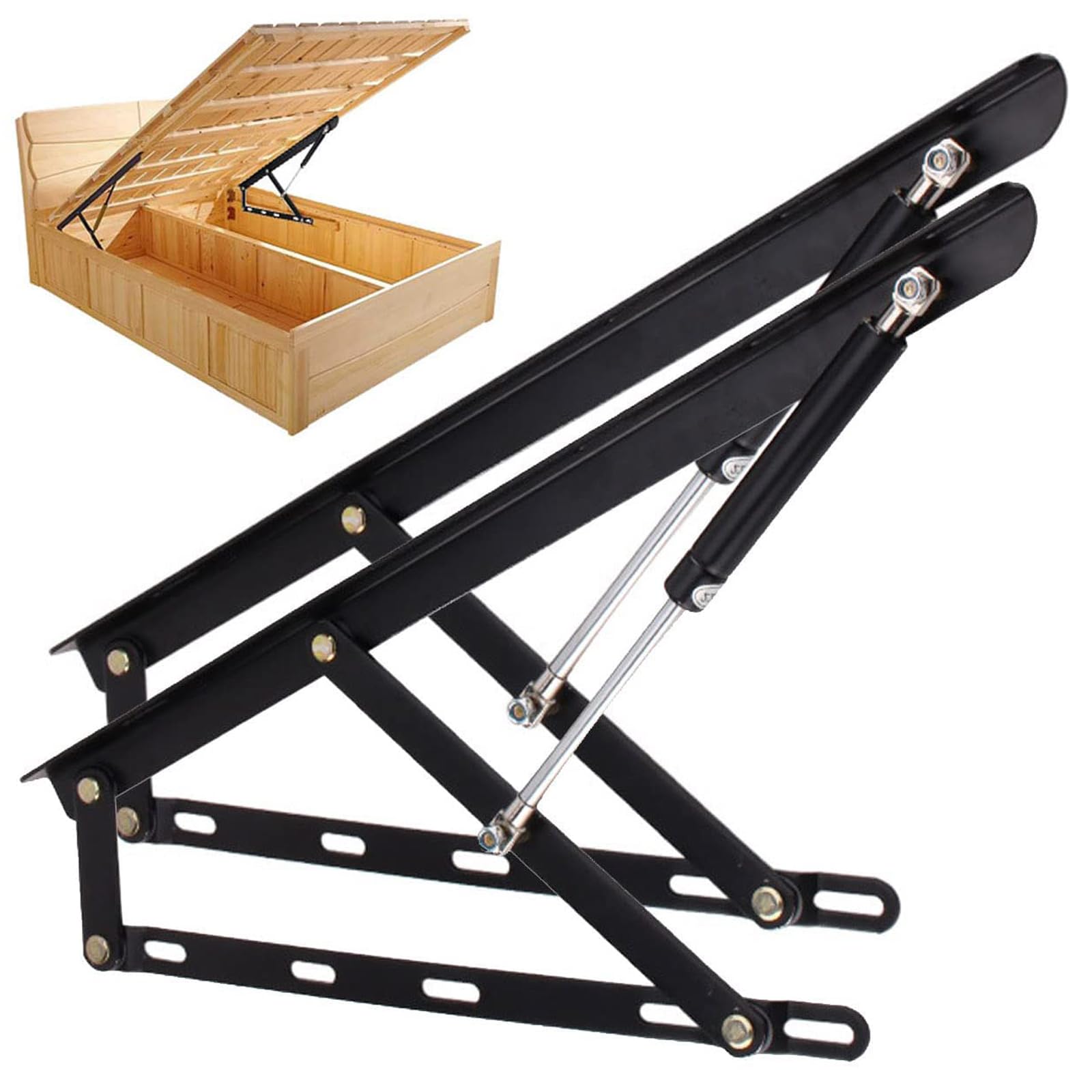Dfghnbvc Pack Of 2 Pneumatic Bed Lifting Mechanism, 1100Mm Heavy Duty Gas Spring Strut Hydraulic Bed Mechanism, Gas Springs Furniture Hinge Spring Hinges Folding Lift Up Spring Hinges