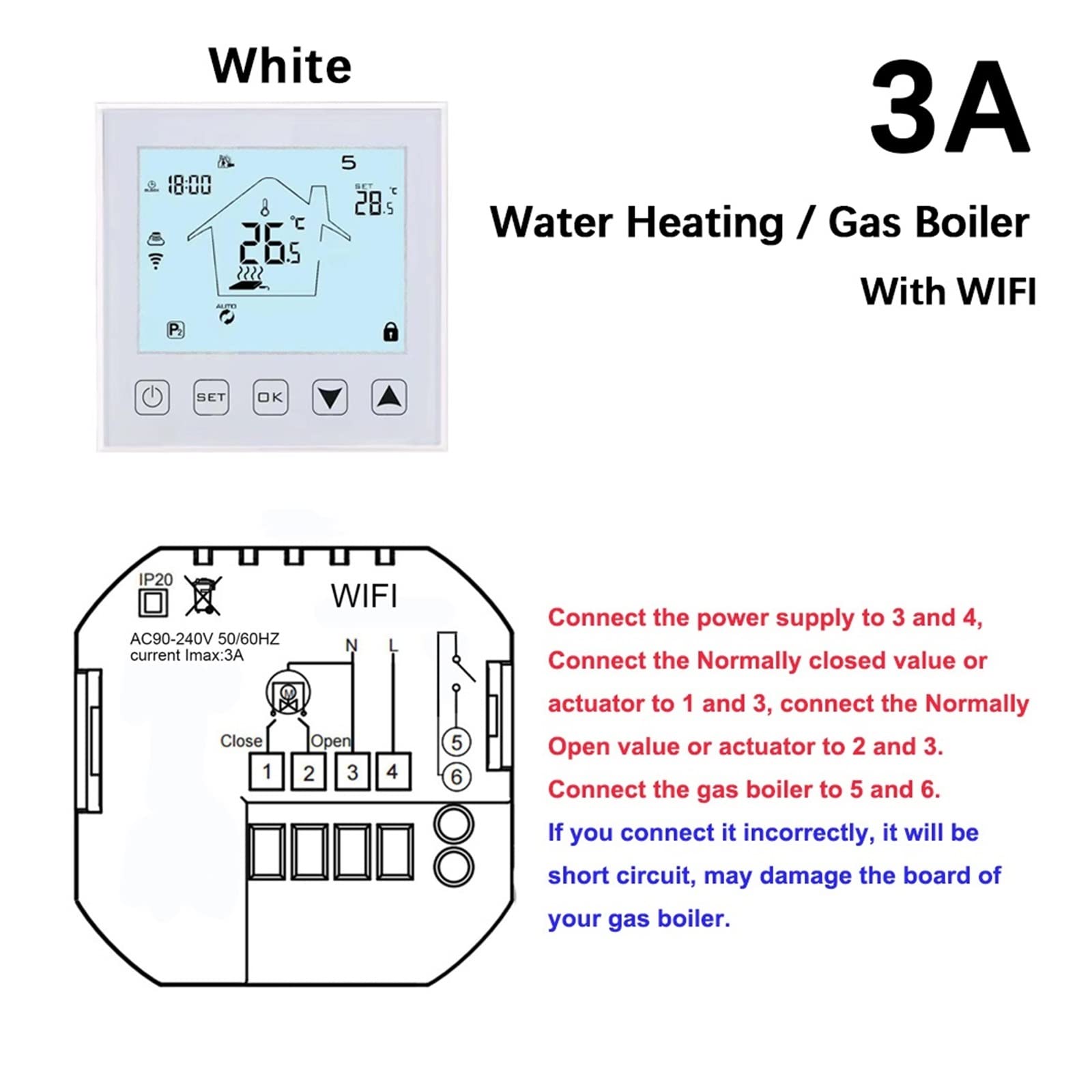 Temperature Control Panel Slim Tuya wifi smart thermostat electric floor heating water/gas boiler temperature external controller mobile phone App Help save energy (Color : White