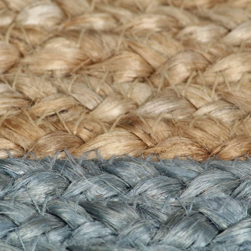 Juteteppich Rund 120 cm, Handgefertigter Teppich Geflochten, Zweifarbiger Naturteppich mit Olivgrünem Rand für Wohnzimmer Schlafzimmer, Robuste Wohndeko