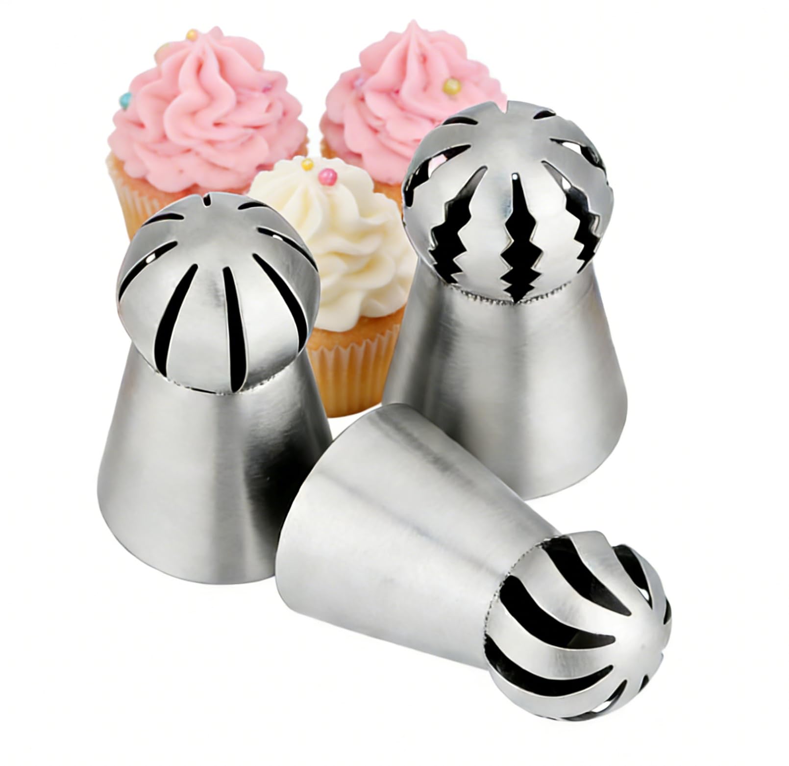 3 Pcs Russian Piping Tips Stainless Steel Flower Frosting Icing Piping Nozzles DIY Cake Cupcake Decorating Supplies Kit Sphere Russian Ball Tips for Pastry Baking