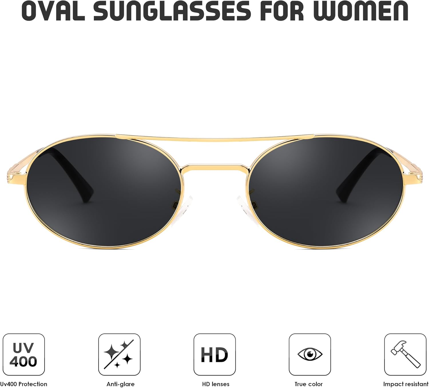 FEISEDY Retro Oval 90s Metal Sunglasses for Women, Trendy Narrow Sun Glasses Fashion Shades B4183 - Image 3