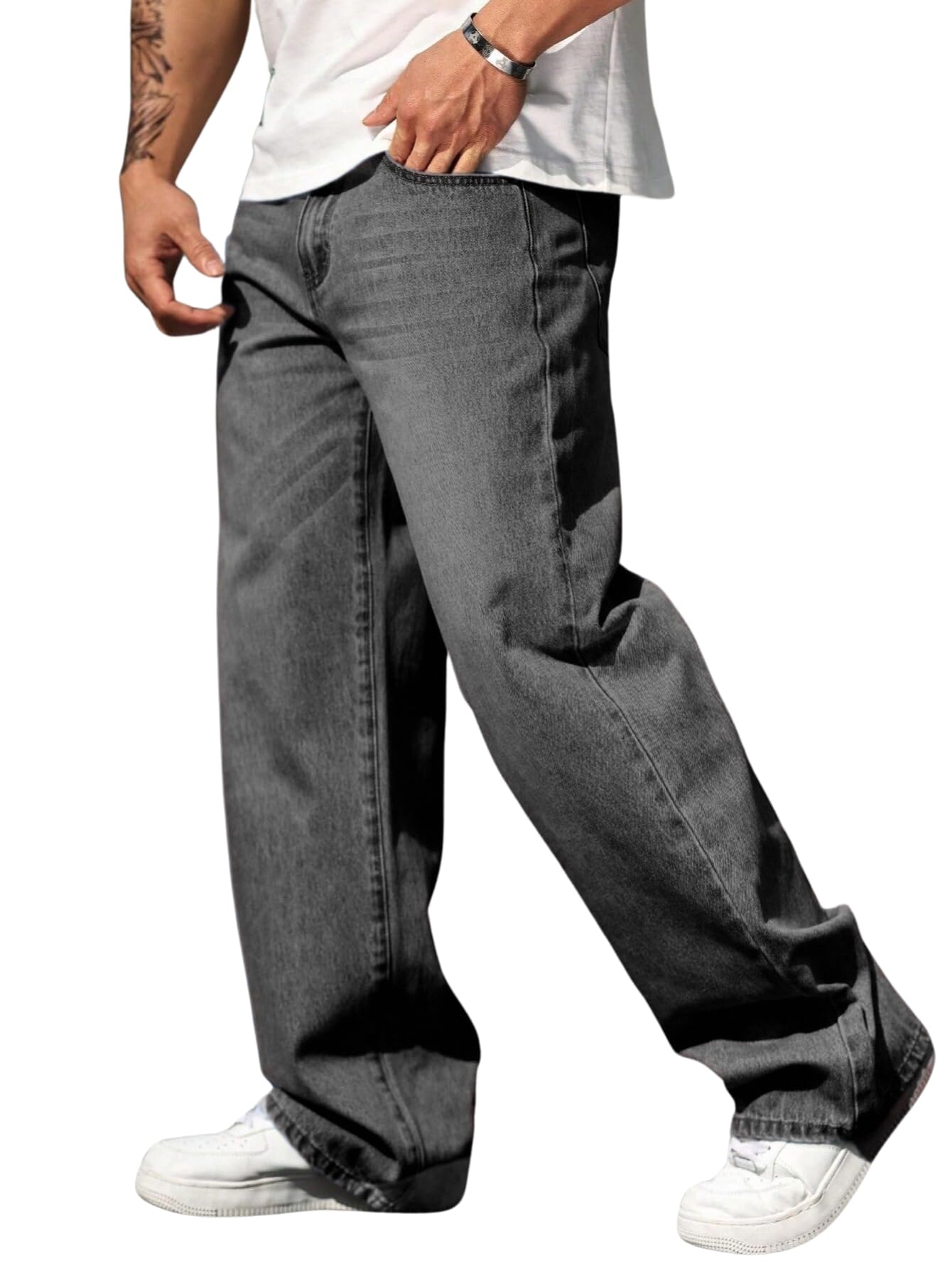 Verdusa Men's High Waist Loose Jeans Baggy Straight Leg Denim Pants Trousers