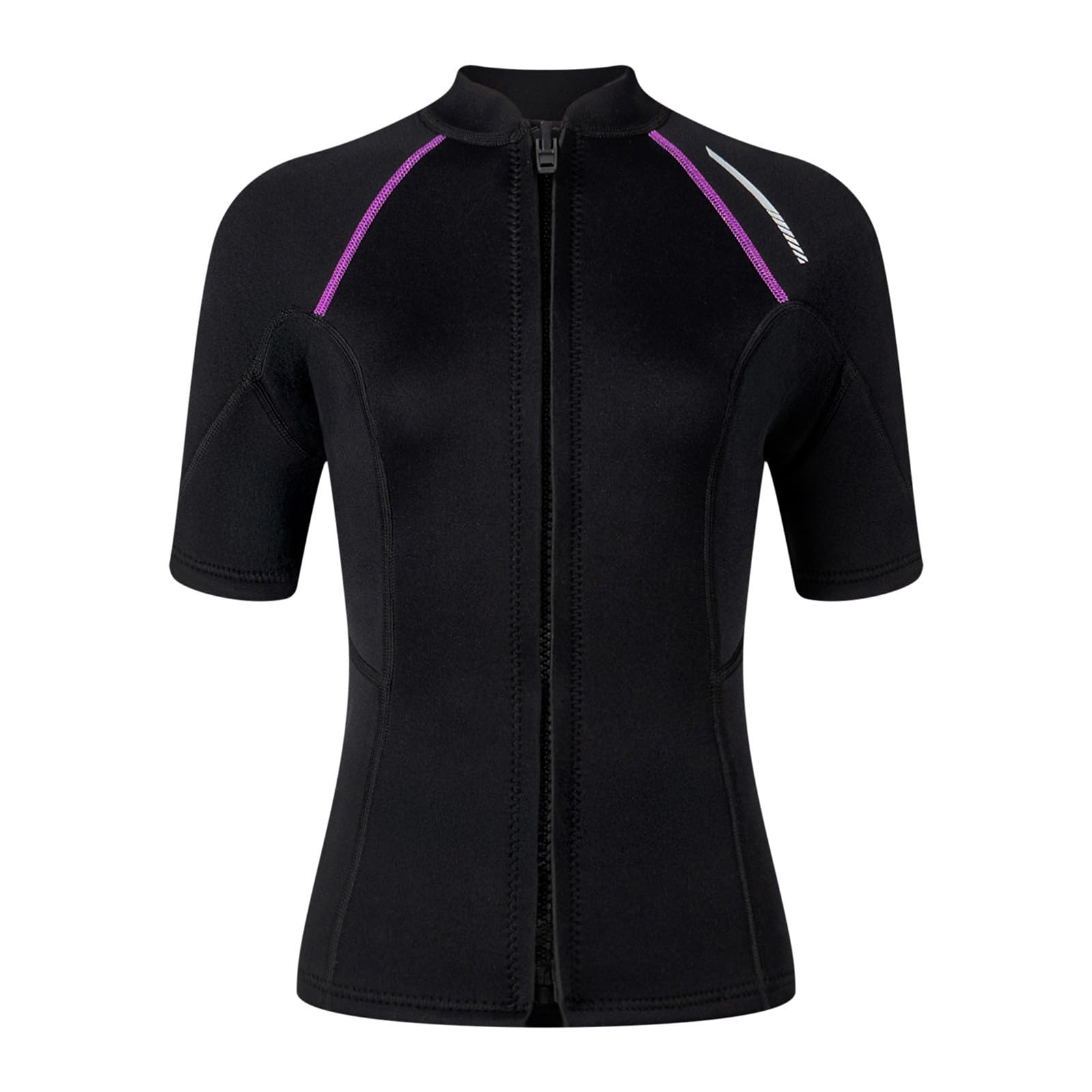 AMhomely Wetsuit Tops Women-1.5MM Thermal Short Sleeve Swim Shirts,Front Zip Surfing Jacket,Diving Coat,Colorblock,Swimwear Tops for Snorkelling, Swimming and Water Sports A Black XXL — image 1