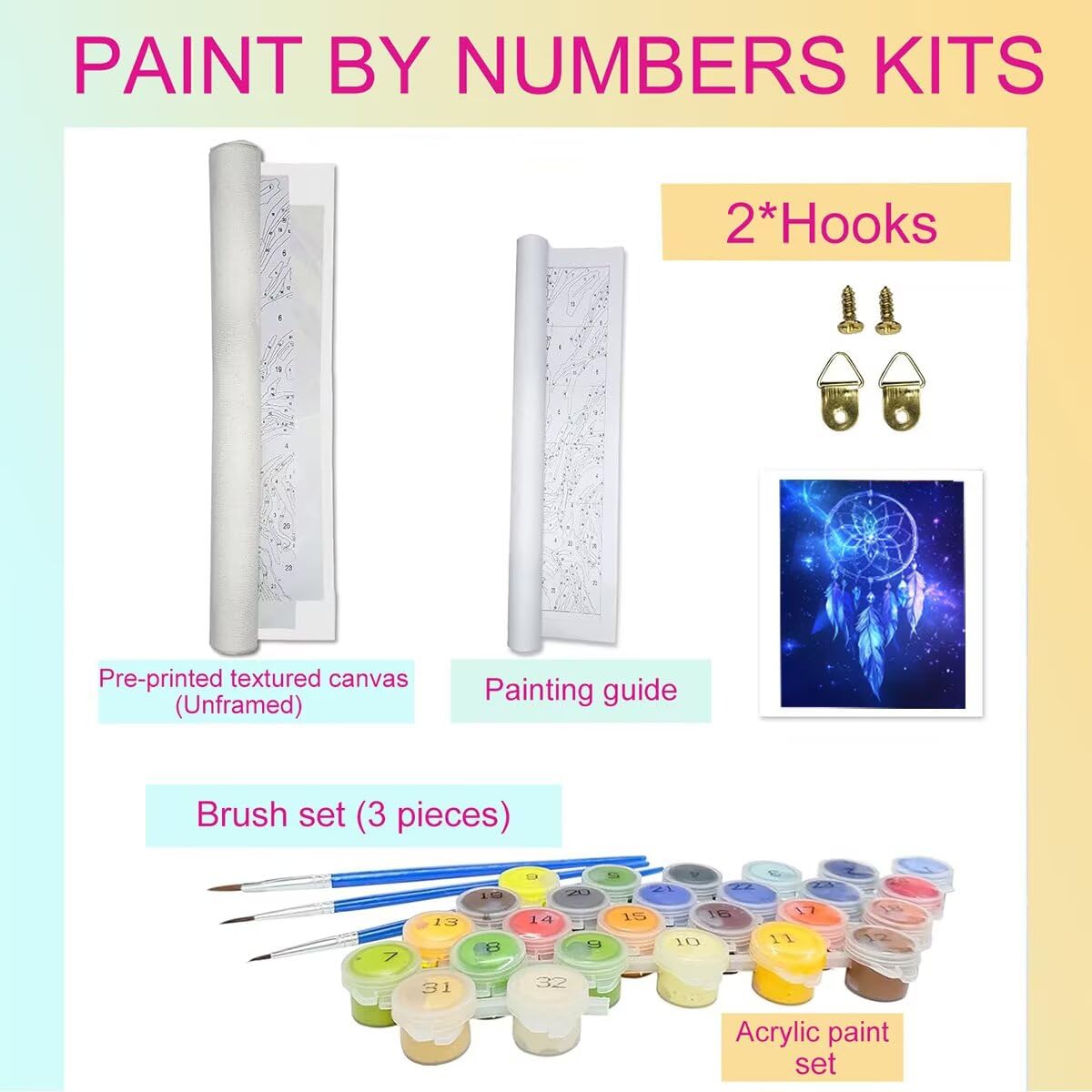 Dipingere con i Numeri Feather, Paint by Numbers Adulti Sky stellato, Fai da te Creativi Adulti Quadri da Dipingere Numerati Kit per Decorazione Della Parete Casa Regalo 100x135cm Senza Cornice 2F-D