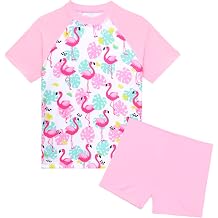 Girls Swimsuit Colorful Short Sleeve Bathing Suits UPF 50+ Rash Guard Set Two Piece Summer Swimwear