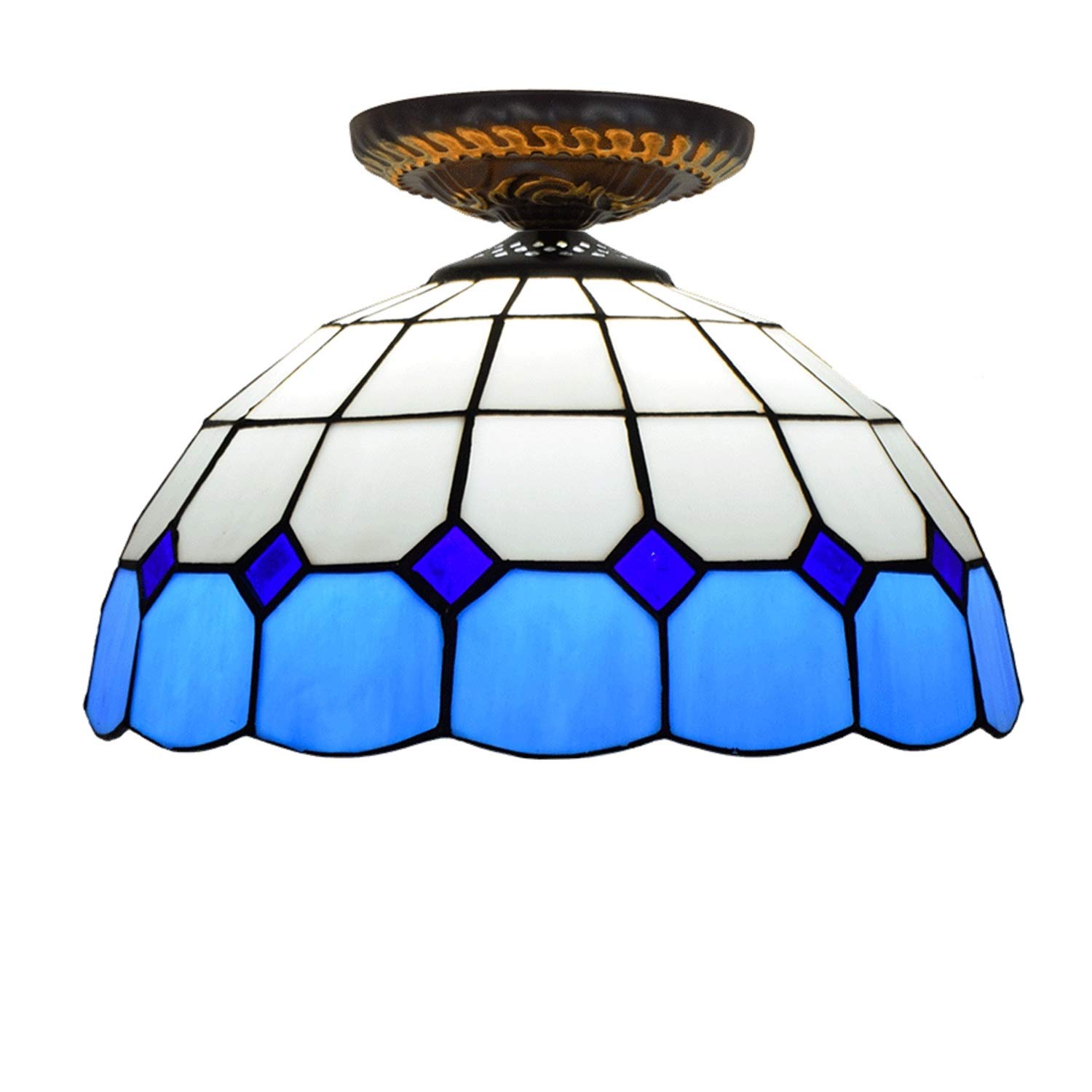 HPTHLY Stained Glass Ceiling Lighting 12" Stained Galss Ceiling Lights Tiffany Style Simple Glass Shade For Living Ceiling Lamp