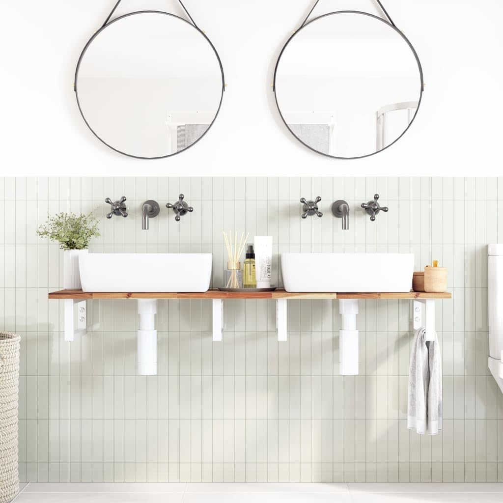 Supporto Lavabo Sospeso in Acacia e Acciaio 120x40cm 5 Pezzi