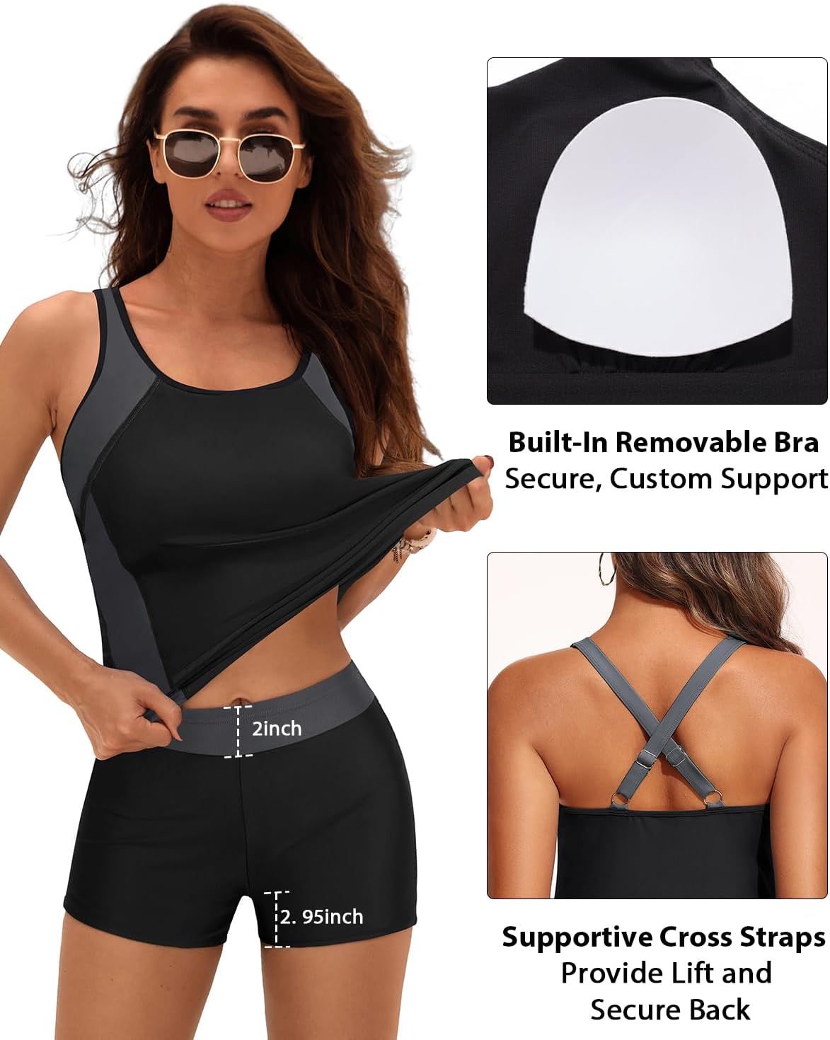 Daci Women 2 Piece Tankini Swimsuit - 2025 Tummy Control Sporty Bathing Suit Color Block Swim Tank Top with Boy Shorts - Image 3