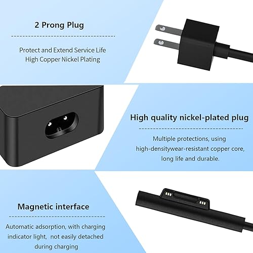 Miniatura 2 de Cargador de 65 W, 44 W, 39 W, 1706, apto para Microsoft Surface Pro 9 8 7+ 7 6 5 4 3 X Surface Laptop 5 4 3 2 1 Surface Go 3 2 1 Fit Model 1800 1950