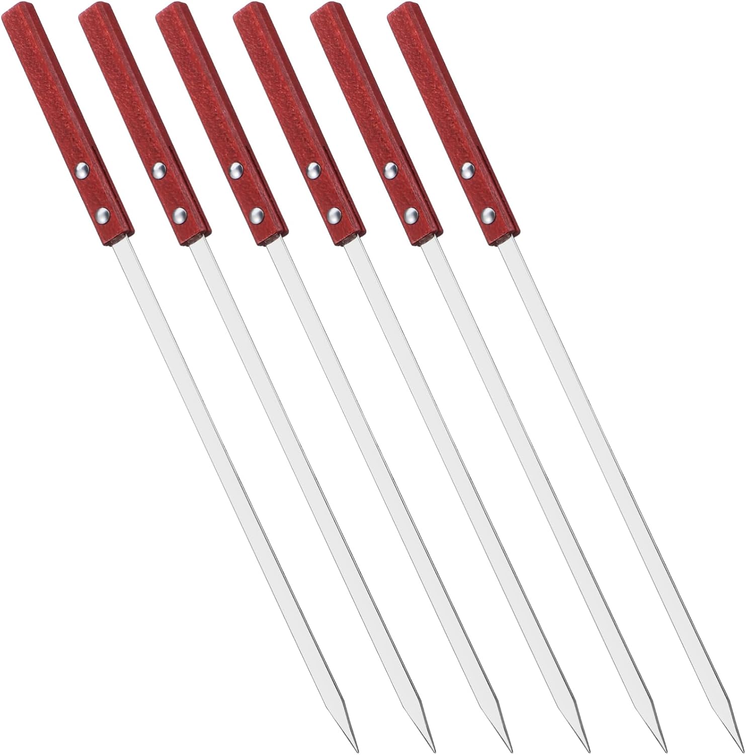 POPETPOP 24pcs Stainless Steel Flat Skewers for Grilling BBQ Roasting Sticks with Wooden Handles for Kebab for Outdoor Cooking and Picnics