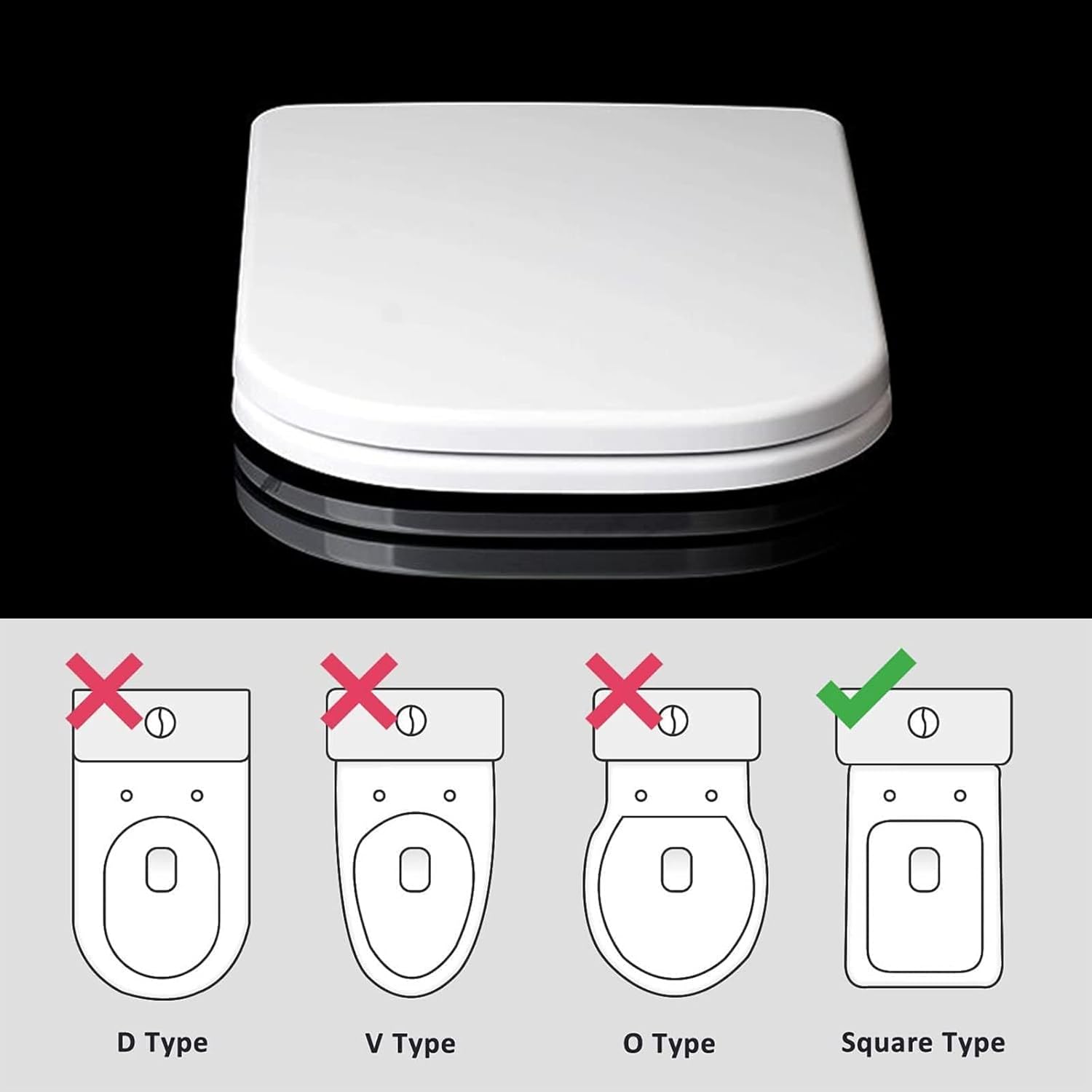 Rectangular Soft Close Toilet Seat with Quick Release Mechanism, Top Fixed, Easy to Clean, 34.5 x 43cm