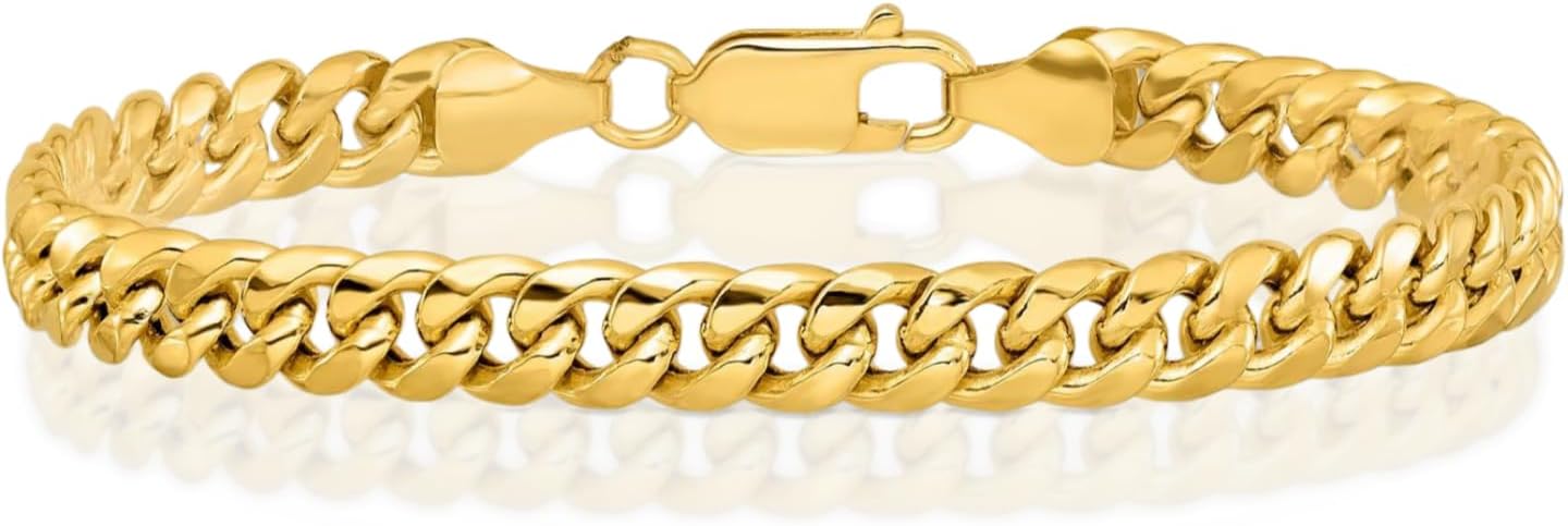 IceCarats 10K Yellow Gold 6mm Thick Cuban Chain Miami Link Bracelet, Polished