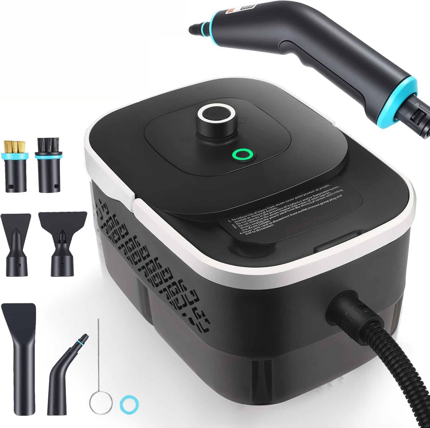 Pulitore a vapore manuale da 2500 W, 4,5 bar ad alta pressione e 15 s, serbatoio dell'acqua da 1250 ml, 9 accessori per cucina (piano cottura in ceramica), auto, pavimento, finestra, barbecue