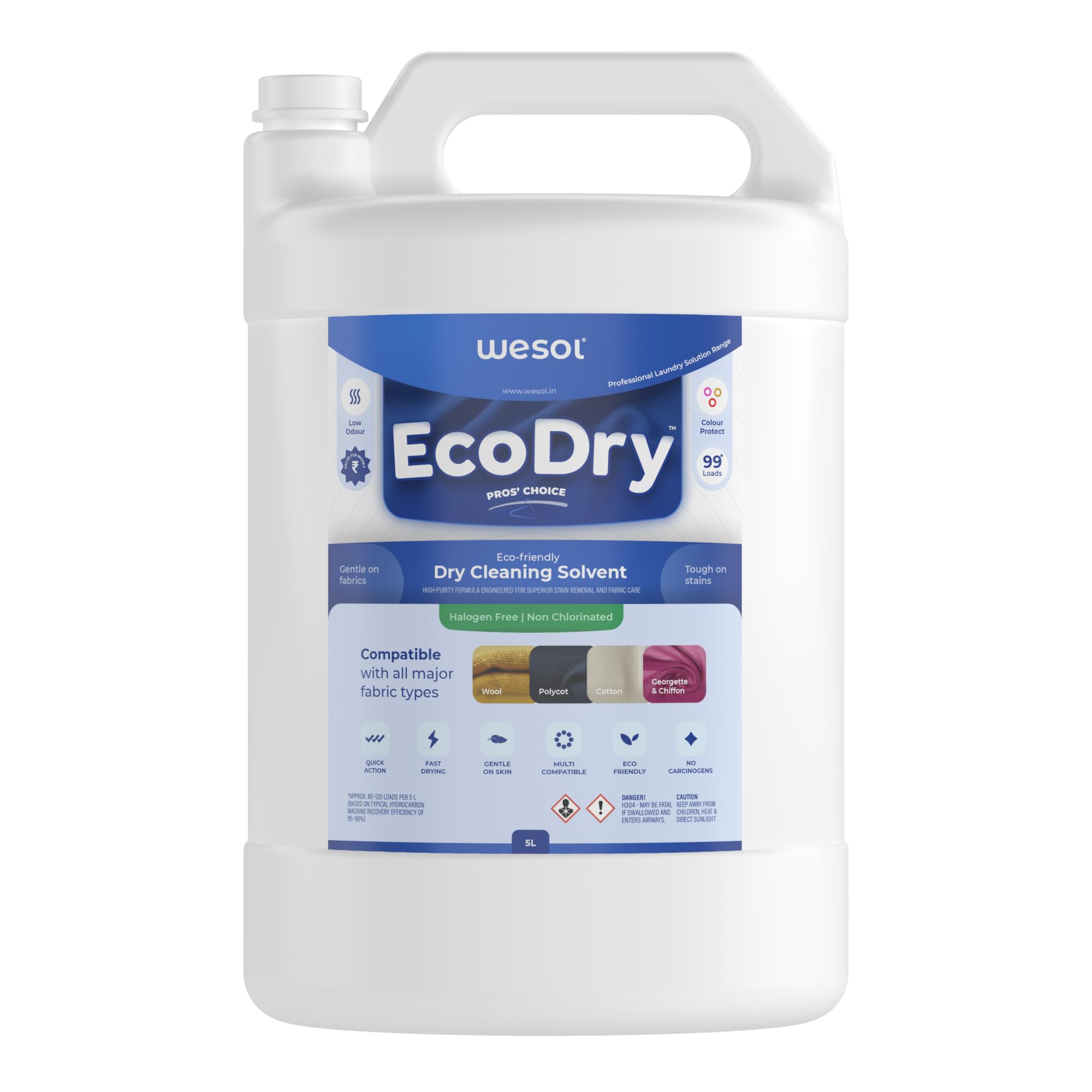 Wesol EcoDry Professional Dry Cleaning Solvent for Laundry, 5L Halogen-Free Formula, Multi-Fabric Compatible, Shrink Free, and Fast-Drying Solution for Hydrocarbon Machines-image-12