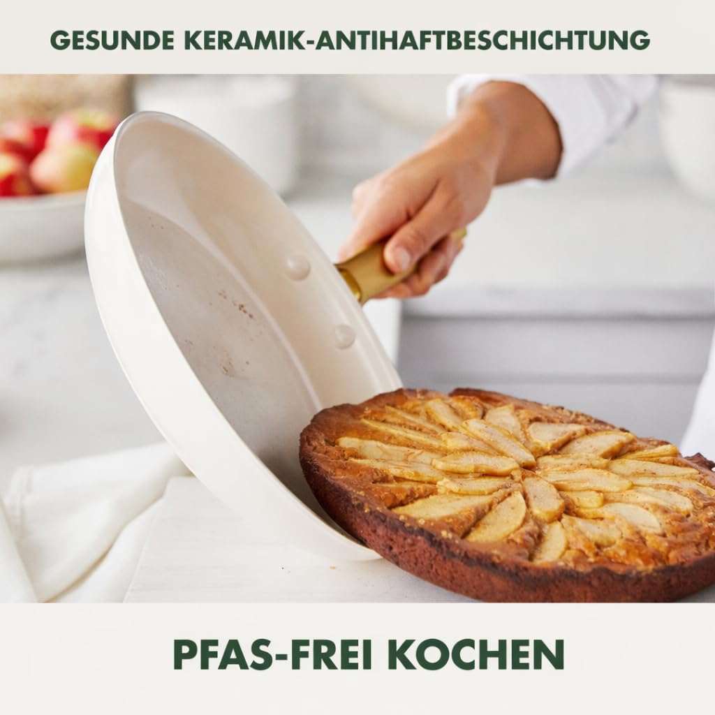 GreenPan Reserve Harteloxierte Gesunde Keramische Antihaft-Kochgeschirre,10-teilig,Mit Bratpfannen,Sautierpfanne und Bratentopf,Goldgriff,PFAS-frei,Induktion,Backofenfest,Spülmaschinenfest,Cremeweiß