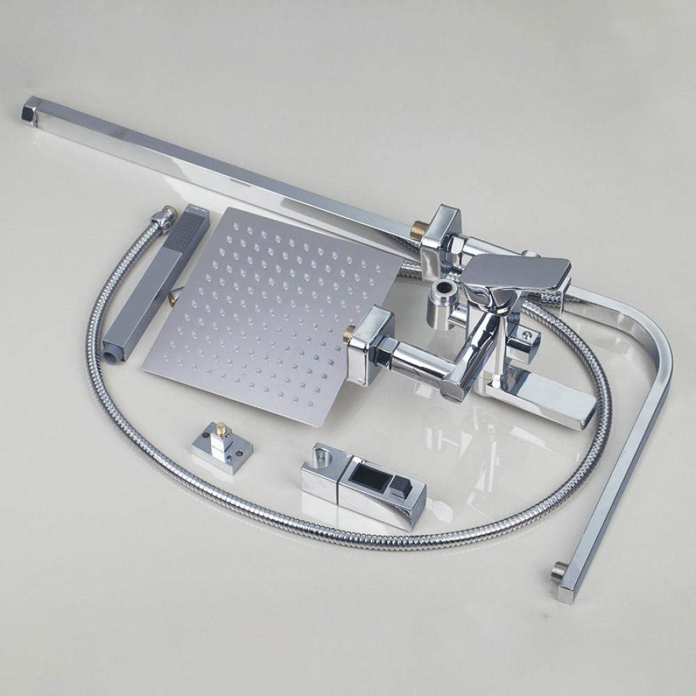 Zestaw prysznicowy LED z deszczownicą chromowany mosiądz, bateria prysznicowa ścienna z strumieniem LED, zestaw słuchawkowy ręczny