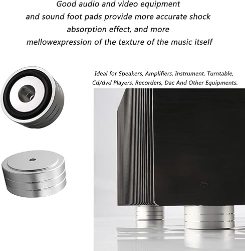 Miniatura 6 de Tertullus 4 juegos de pies de altavoz de aluminio de alta fidelidad de alta fidelidad, picos de base de choque, 1.575 x 0.787 in, almohadilla de