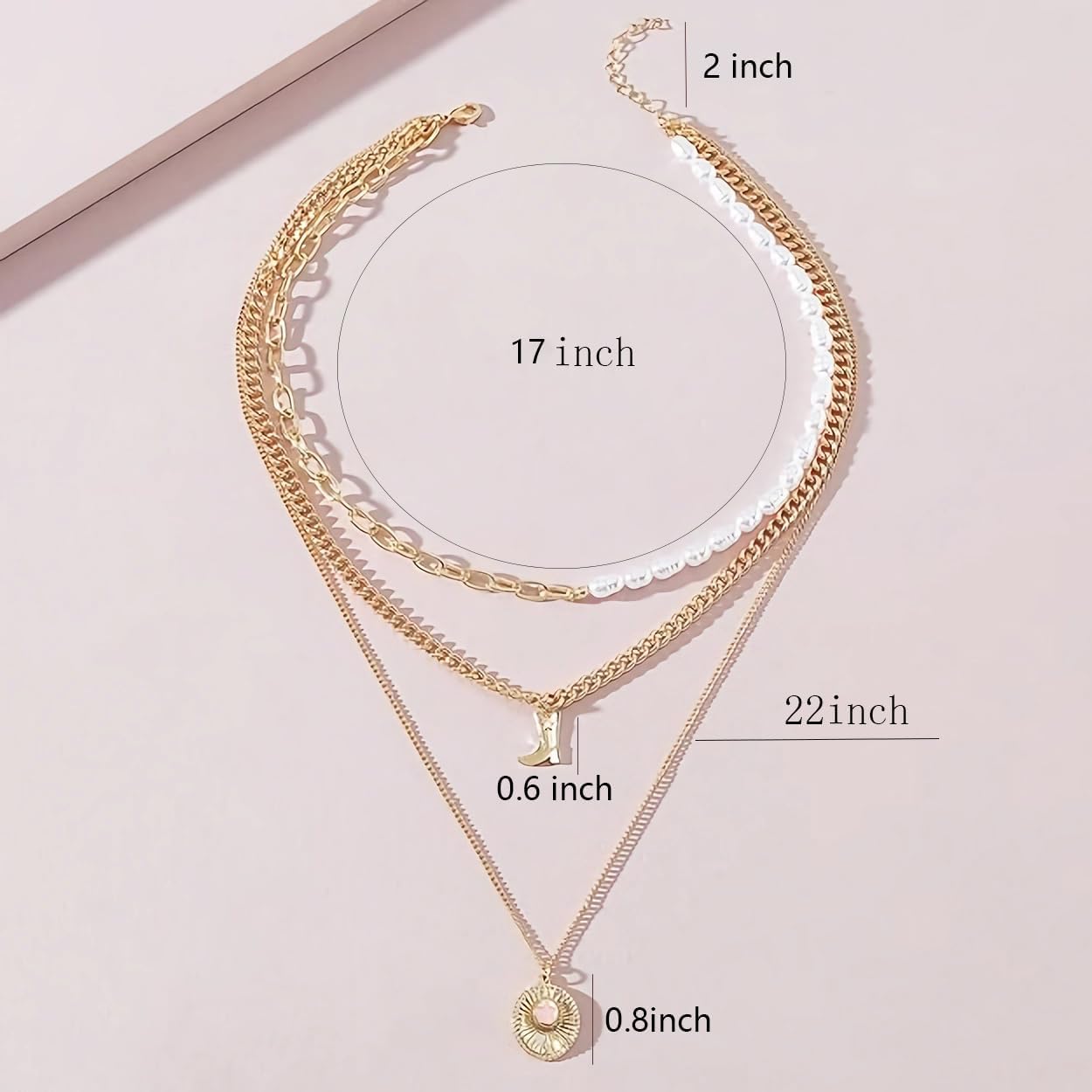 Cowboy Boots Hat Pearl Necklace Layer Western Jewelry for Women Cowgirl Charms Chain Necklace Gifts - Image 3