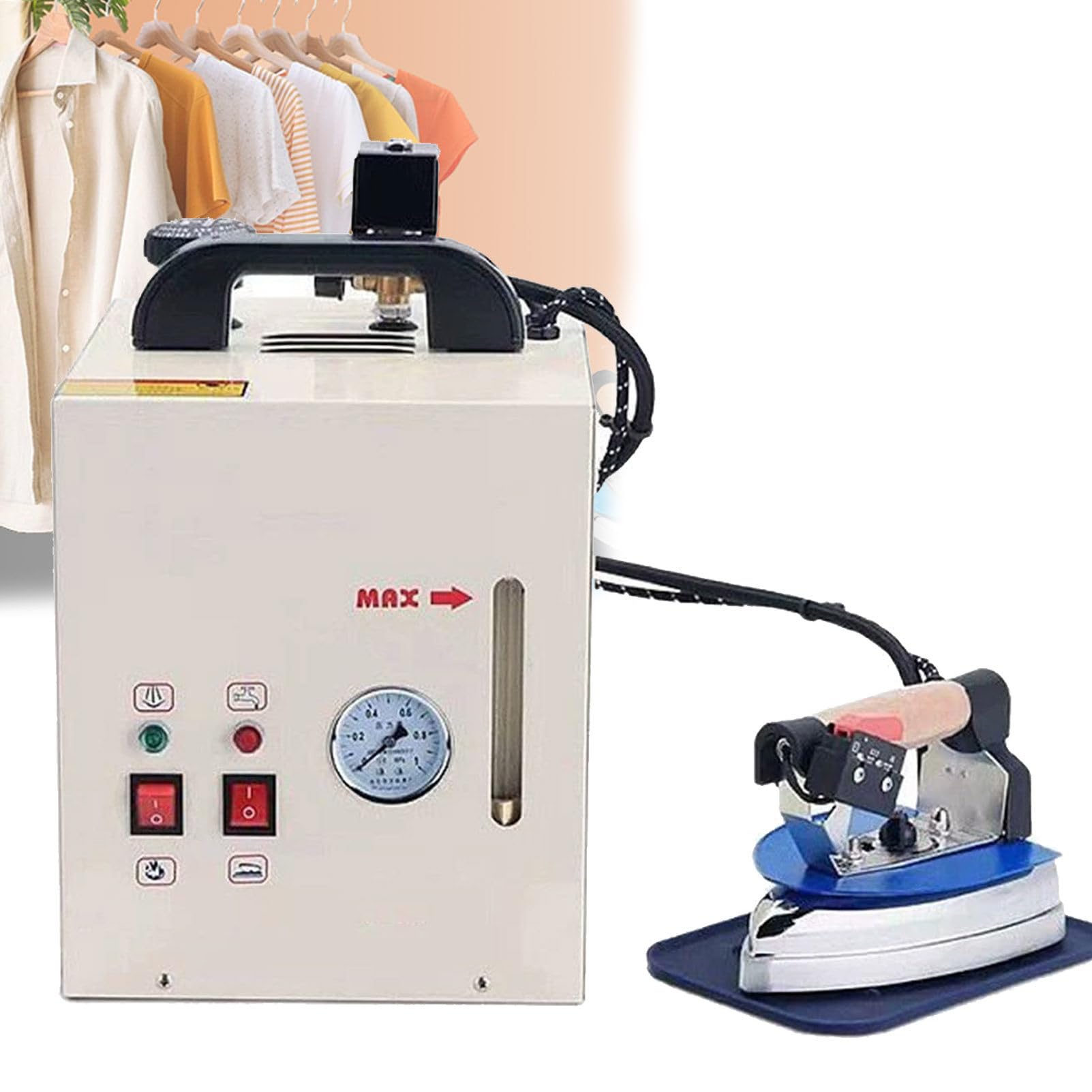 Ferro da Stiro a Vapore Elettrico Commerciale in Acciaio Inox, Temperatura Regolabile con Serbatoio dell'Acqua da 4 Litri, per Vestiti per Negozi di Abbigliamento, lavanderie a Secco, studi