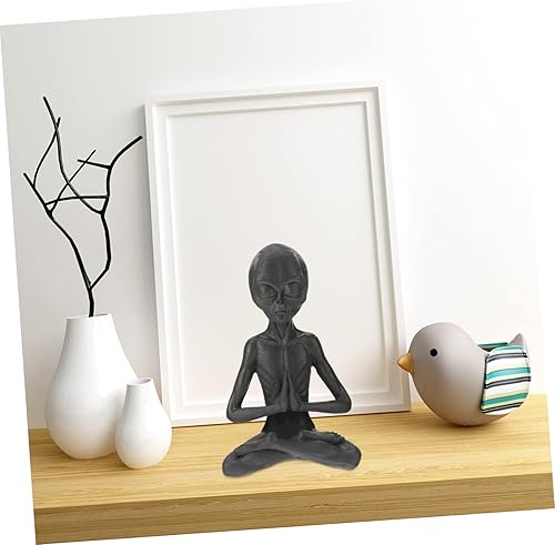 Miniatura 3 de COHEALI Adornos de extraterrestre, adorno de césped, estantes de decoración de yoga, artículos decorativos, escultura de meditación, esculturas de