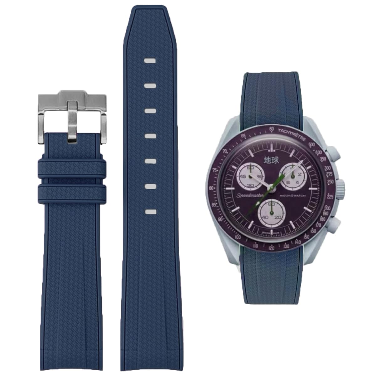 Soft Rubber Straps For Omega SEAMASTER PLANET OCEAN Watch 20mm,Omega X Swatch Moonswatch Replacement Strap,Curved No Gap Moonswatch Swatch strap with Silver Stainless Steel Buckle