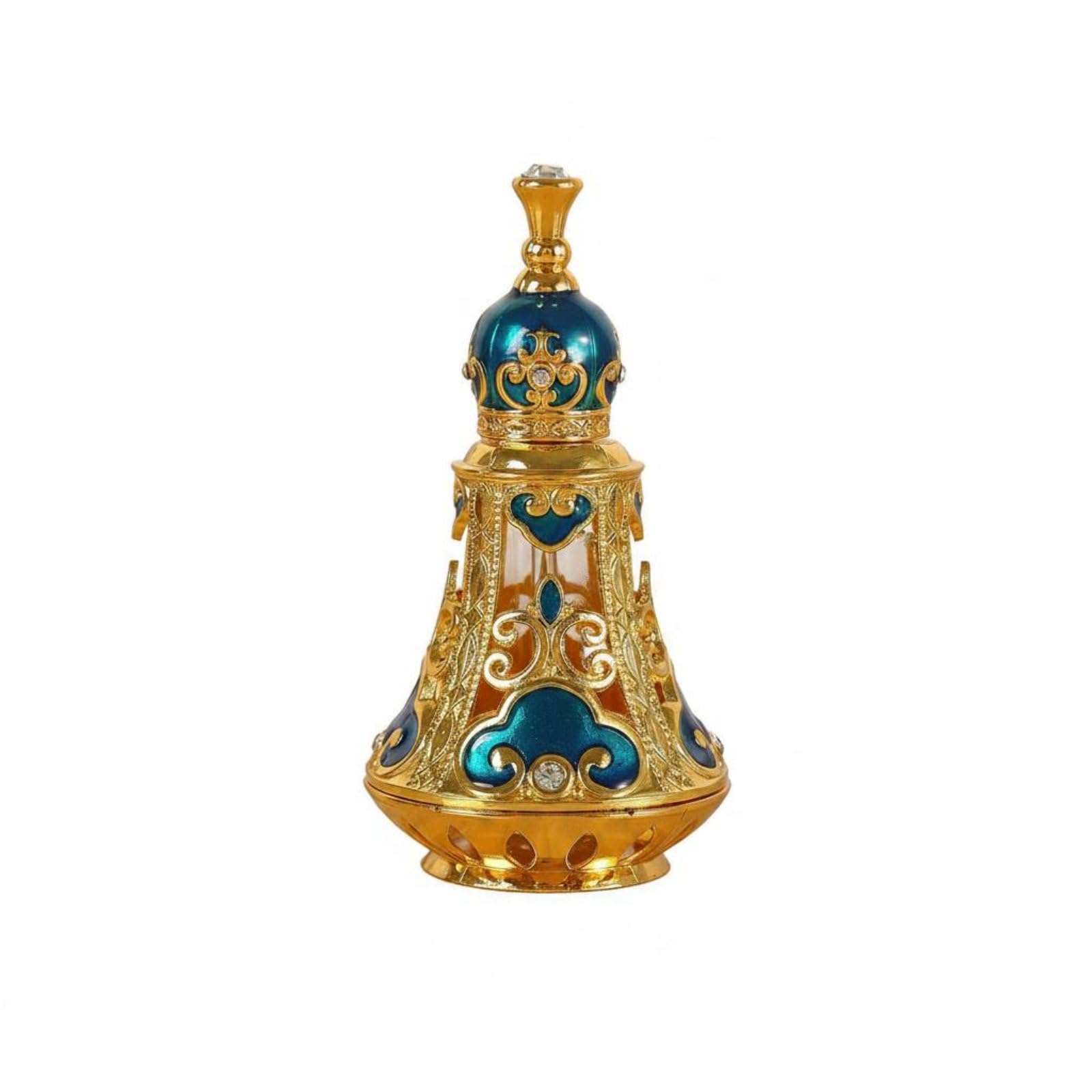Openwork Ornate Perfume Bottle Gold-Tone Bell-Shaped Glass Bottle Scrollwork Beauty Container Empty, Blue|Collectibles | Vanity Perfume & Shaving | Perfumes-image-14