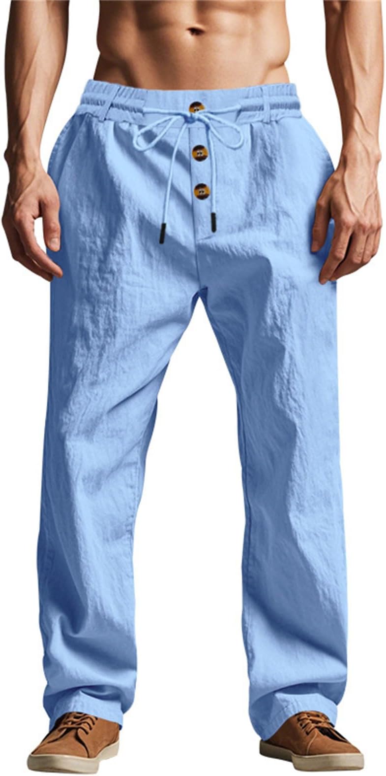 Men's Solid Colors Linen Pants Relaxed Fit Casual Yoga Pants with Elastic Waist Straight Legs Pull On Sweatpants Skin Friendly Breathable Pants Classic Go Out Lounge Trousers