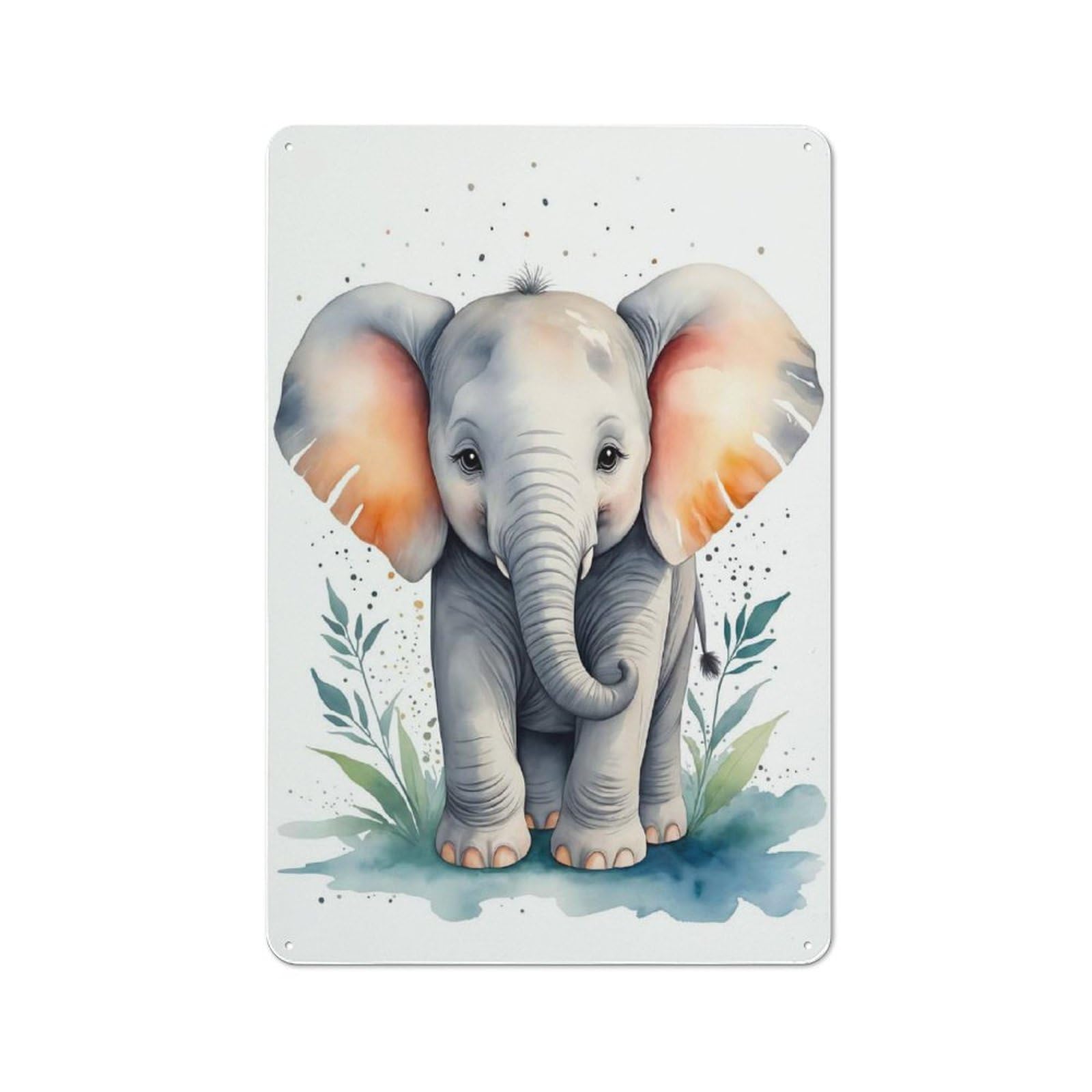 Junmoney Style-9 Cute Elephant Watercolor Printed Metal Sign 30X20cm For Café Or Home Bar, For Kitchen And Home Bar Decor, For Cafés, Pubs And Restaurants