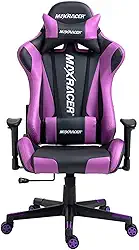 MAX RACER - Cadeira Gamer Skilled - Cadeira Ergonômica para Jogos, Poltronas Gamer de Aço - Braços 1D, Até 150kg, Tecido Sintético PVC, Inclinação 180°, Almofada Cervical e Lombar - Roxa