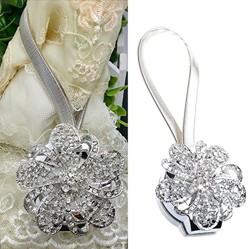 Cosmos 1 Pair Curtain Tieback Flower Curtain Clips Buckle Tie Backs Holder With Artificial Crystal And Stretchable Wire Rope For Home Office Decoration (Silver Tone Color) #TOP1