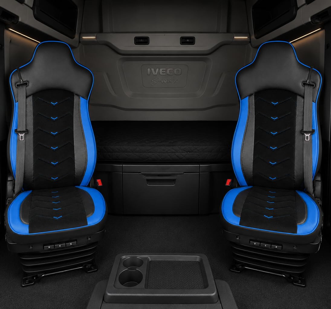 Generisch Coprisedili adatti per camion Iveco S-Way 2019, 1 + 1, in pelle/alcantara, colore: nero e blu